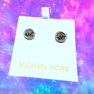 Michael KORS Women’s Silver Diamond pave “MK” Studded Earrings❤️❤️❤️MSRP:$100.00